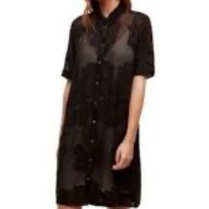 WILFRED women shirt dress floral black short sleeves button down collard…